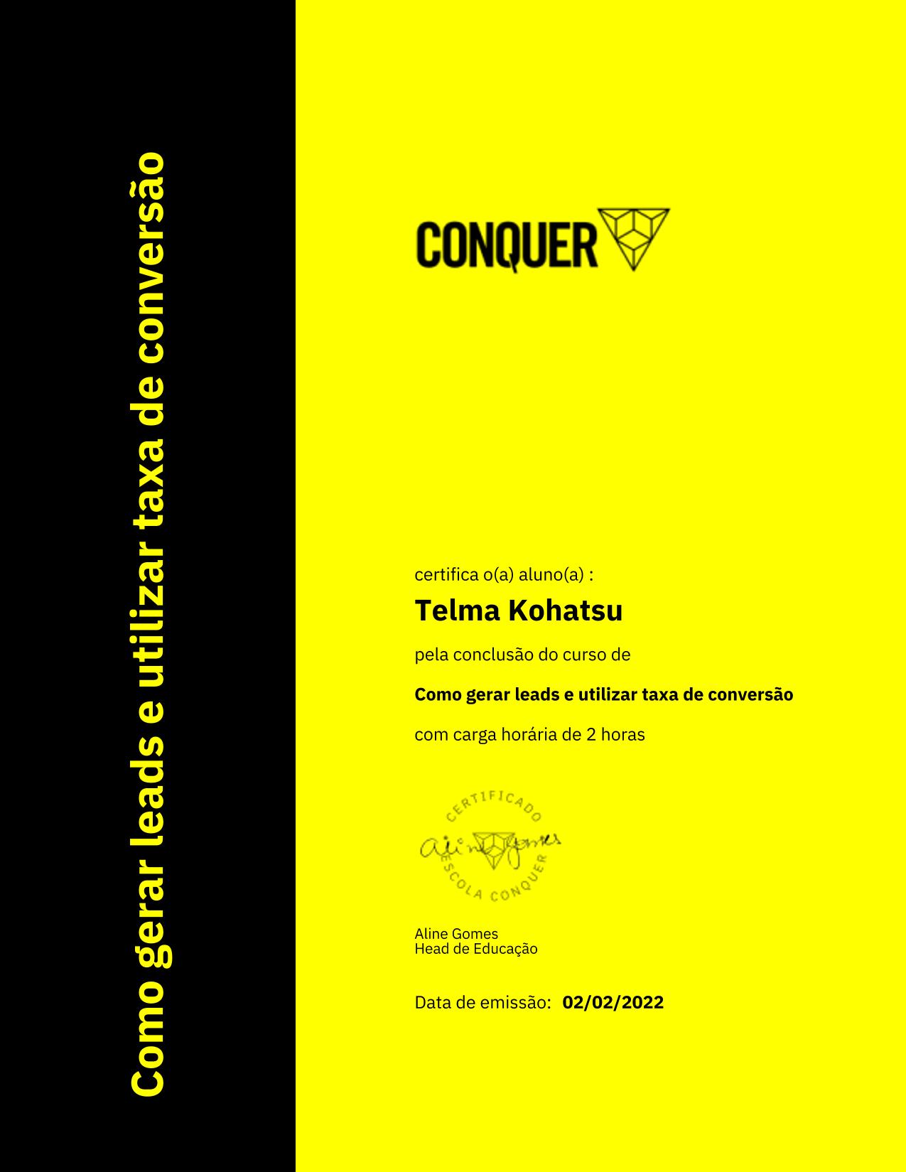 Certificado de Como gerar leads e utilizar taxa de conversão